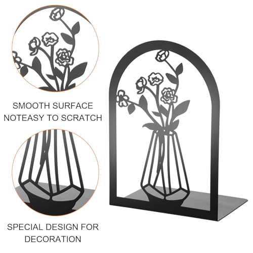 선반용 장식용 금속 북엔드, 무거운 책용 미끄럼 방지 책 스토퍼 3쌍, 홈 오피스용 꽃 책 선반 홀더