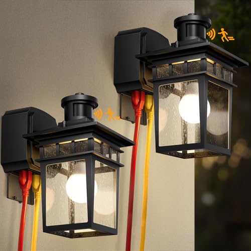 Porch Light with GFCI Outlet, 2 Pack Motion Sensor Outdoor Lights | Dusk to Dawn,Aluminum Construction,Waterproof, Easy Installation,Outside Wall Sconce Lights for House Garage,Black - color: Black, size: 2-Pack-Motion Sensor
