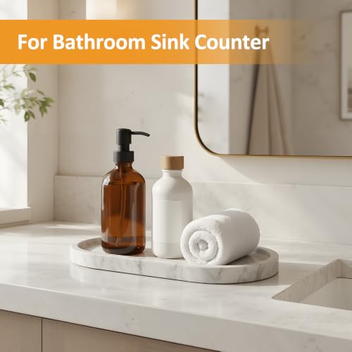 Natural Marble Bathroom Tray, 12×6 inch Oval Marble Vanity Tray - color: White