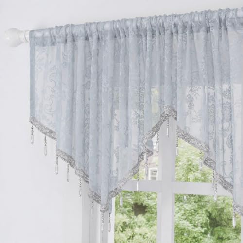Molaxhome Swag Curtain Scalloped Curtain Valance Drape Sheer Lace Panel 1pc - color: Lace Grey