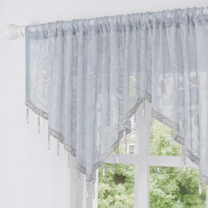 Molaxhome Swag Curtain Scalloped Curtain Valance Drape Sheer Lace Panel 1pc - color: Lace Grey