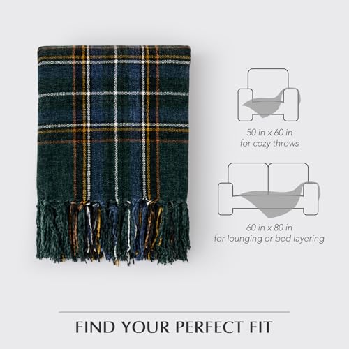 EverGrace Chenille Christmas Throw Blanket, 60"x80", Green Stewart Plaid - color: Plaid Christmas Green, size: 60"x80"