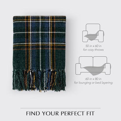 EverGrace Chenille Christmas Throw Blanket, 60"x80", Green Stewart Plaid - color: Plaid Christmas Green, size: 60"x80"
