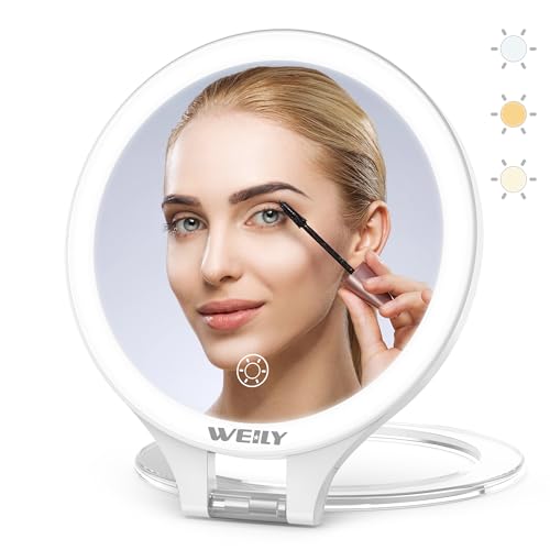 WEILY Magnifying Makeup Mirror 10X/1X, Travel Mirror with Light - color: 451-white