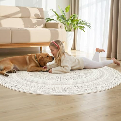 cotiled 5x5 Round Rug 5ft Circle Living Room Boho Area Rugs - color: Light Brown/Cream, size: 5' (Round)