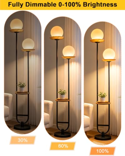 Lightdot 2-Globe Floor Lamp Dimmable with Amber Glass Tray Black Floor Lamp - color: Amber-2U Black
