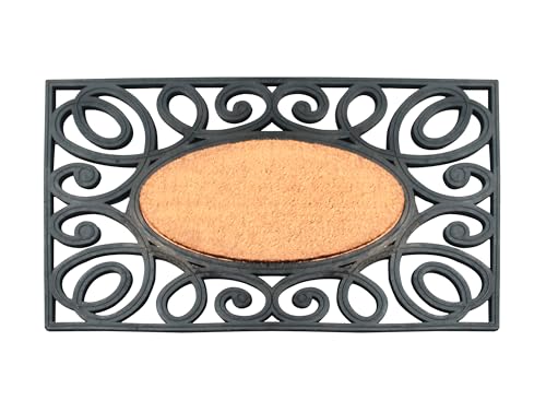 A1HC Natural Coir and Rubber Door Mat, 23" x 38", Thick Durable Doormats for Indoor Outdoor Entrance, Heavy Duty, Thin Profile Door Mat, Easy to Clean, Long Lasting, Front Door Entry Doormat - color: Paisley Black, size: 1'11" x 3'2" (Rectangular)