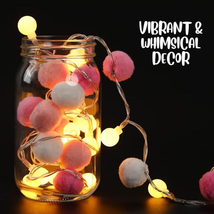 9.84FT Pom Poms Fairy Lights 30 LED Battery & USB Operated String Lights - color: Pink, size: 9.84 FT
