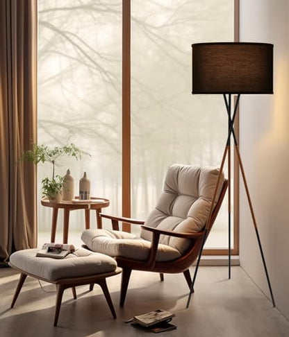 Kira Home Sadie 61" Mid-Century Modern Tripod Tall Floor Lamp - color: Black Finish,Black Shade