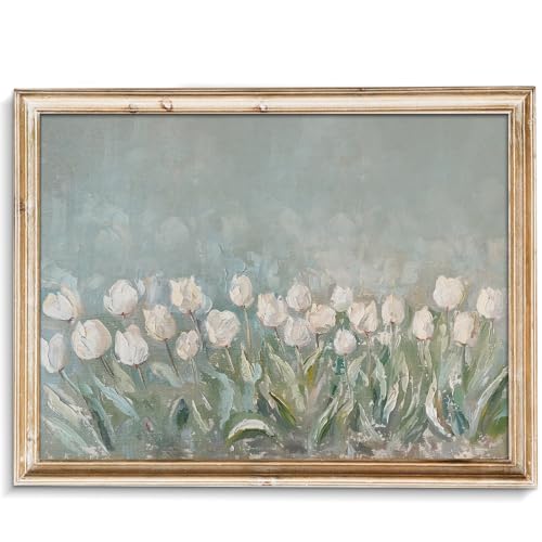 uniro Vintage Tulip Flower Summer Wall Art Decor, White Floral Spring Oil Painting Poster, Botanical Garden Farmhouse Decor, French Country Print - 8x10 Unframed - color: Tulip, size: 10"L x 8"W