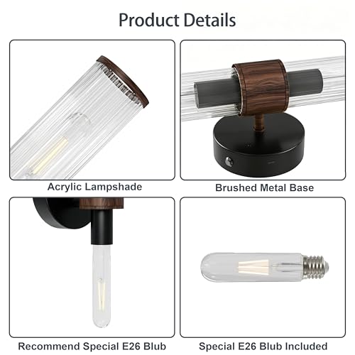 Morauroral Black Walnut Battery Operated Wall Sconces Set of 2 - color: Black Walnut