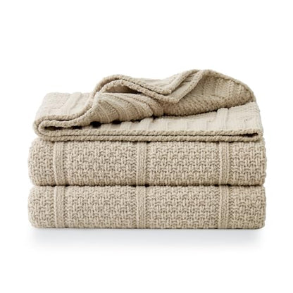 Amélie Home Chenille Knit Throw Blanket, Sandy Beige 50"x60" - color: Sandy Beige, size: 50" X 60"