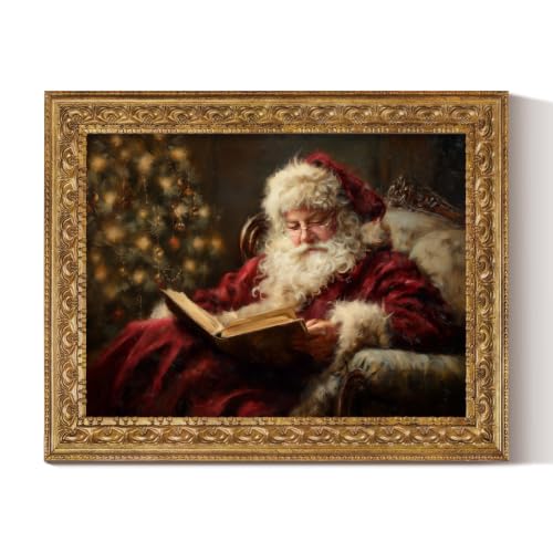 VIYYIEA Gold Framed Canvas Wall Art, Santa Reading Book Art, 11x14 Inch - color: Santa Reading