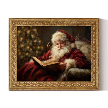 VIYYIEA Gold Framed Canvas Wall Art, Santa Reading Book Art, 11x14 Inch - color: Santa Reading