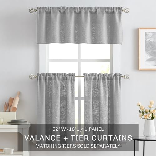 Melodieux Gray Semi Sheer Curtain Valance for Kitchen Cafe Small Windows Linen Rustic Rod Pocket Valance, 52 by 18 Inch, 1 Panel - color: Grey, size: 52"W x 18"L (Pack of 1)