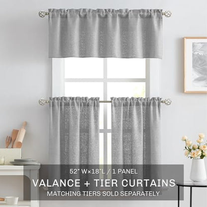 Melodieux Gray Semi Sheer Curtain Valance for Kitchen Cafe Small Windows Linen Rustic Rod Pocket Valance, 52 by 18 Inch, 1 Panel - color: Grey, size: 52"W x 18"L (Pack of 1)