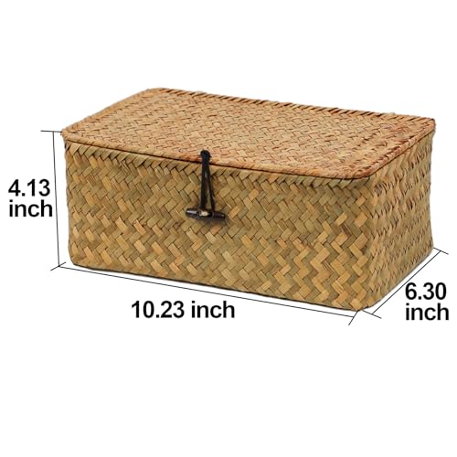 Seagrass Wicker Storage Basket with Lid, Medium, Natural - color: Natural, size: 10.23" x 6.3" x 4.13"