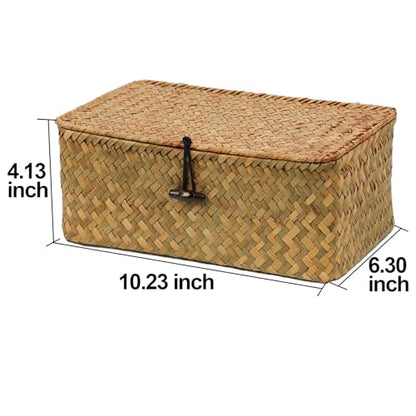 Seagrass Wicker Storage Basket with Lid, Medium, Natural - color: Natural, size: 10.23" x 6.3" x 4.13"