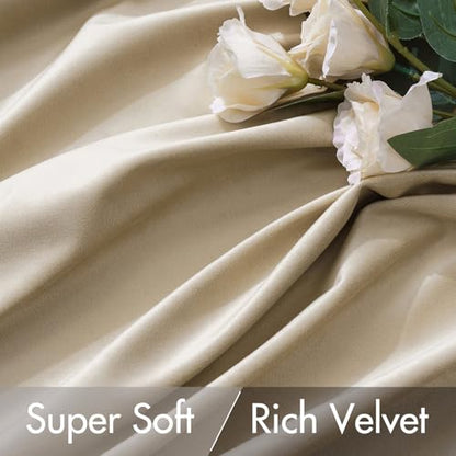 MIULEE Velvet Curtains 52x84 inches 2 Panels Beige Blackout Curtains - color: Beige, size: 52"W x 84"L (Pack of 2)