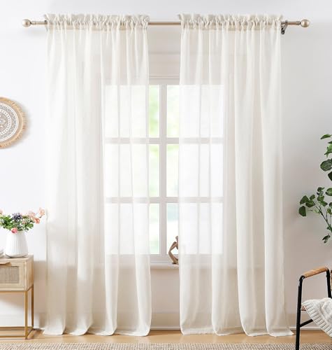 Flax Linen White Sheer Curtains for Bedroom Living Room 52"x96" Natural 2pk - color: Off White ( Flax Linen Blend- Oatmeal Shade ), size: 52"W x 95"L (Pack of 2)