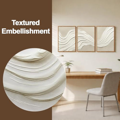 CHDITB 3D Textured Neutral Cream Abstract Minimalist Wave Framed Wall Art - color: 3d Cream Wave