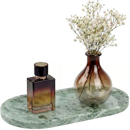 YKAJO Cloud Jade Oval Marble Tray, 11.8x5.9 Vanity Perfume Organizer Dish - color: Cloud Jade, size: 11.8" x 5.9" x 0.6"