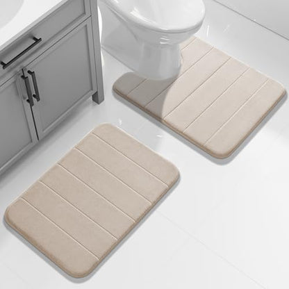 Yimobra Memory Foam Bathroom Mat Set, 24 x 17 & 24 x 20 in, Beige - color: Beige, size: 24x17+24x20 Inch