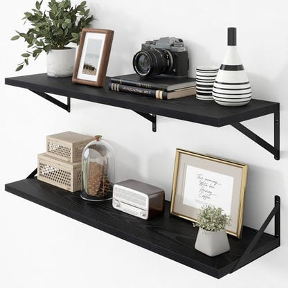 Axeman Deep Floating Shelves - 40 Inch Black Floating Shelves Set of 2-12 Inch Deep Wood Wall Shelves for Living Room Bathroom Kitchen - color: Black, size: 40W x 12D