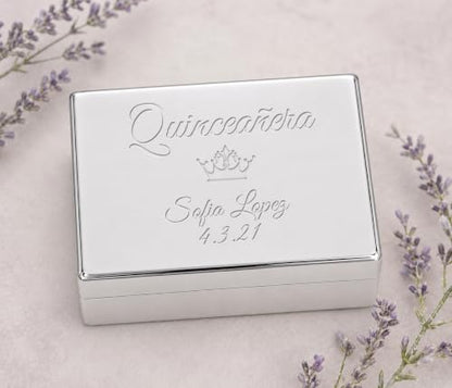Cherished Moments Personalized Quinceañera Classic Rectangle Jewelry Box - color: Rectangle Quinceanera