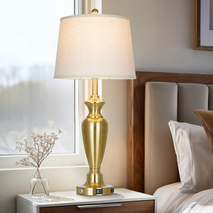 Gold Table Lamp for Living Room Single, 30″ Tall Touch Control Bedside Lamp for Nightstand, 3-Way Dimmable Bedroom Lamp with USB A+C Ports and AC Outlet (1 Pack) - color: Gold - 30"H - 1 Pack