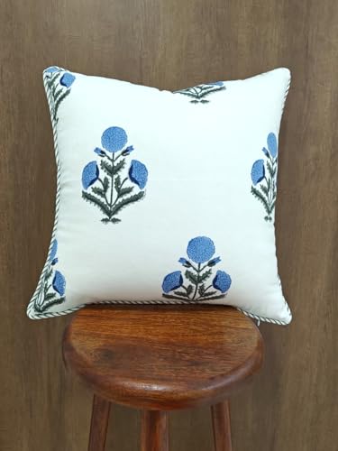 ATOSII Cotton Blockprint Throw Pillow Cover, Poppy Blue, Set of 2, 20 X 20 - color: Poppy Blue, size: 20" x 20" (Pack of 2)