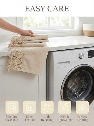 Molaxhome Linen Valances for Windows Boho Kitchen Valance Window Treatments - color: Beige, size: 52"W x 18"L (Pack of 1)
