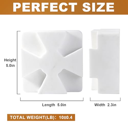 Decorative Square Marble Bookends for Heavy Books – Unique Book Ends for Shelves – Modern Aesthetic Book Holder/Stopper with Non-Slip Pads for Chic Home, Office, or Library Decor, White - style: Square-White