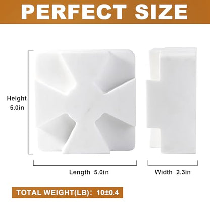 Decorative Square Marble Bookends for Heavy Books – Unique Book Ends for Shelves – Modern Aesthetic Book Holder/Stopper with Non-Slip Pads for Chic Home, Office, or Library Decor, White - style: Square-White