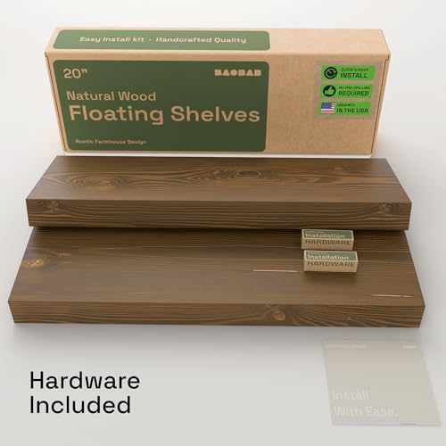 Solid Wood Floating Shelves for Wall 20 Inch Walnut, Wooden Bathroom Shelf - color: Walnut, size: 20 Inch
