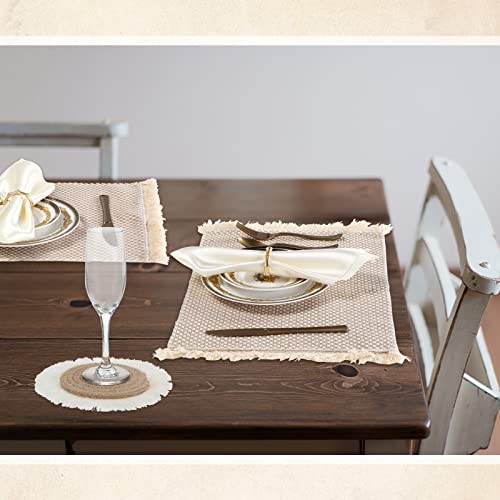 Tatuo 13 Pcs Macrame Table Runner Placemat Coaster Set, Boho Tassel, Retro