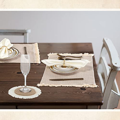 Tatuo 13 Pcs Macrame Table Runner Placemat Coaster Set, Boho Tassel, Retro
