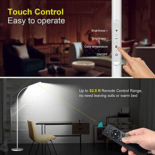 Dimunt LED Floor Lamp, Stepless Adjustable 3000K-6000K Colors, White - color: White