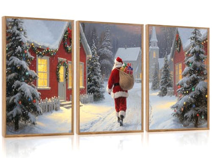 Aurlan 3 Pcs Santa Is Coming To Town Framed Wall Art 12x16 Inch - color: Santa Claus is Coming to Town, size: 12"L x 16"W