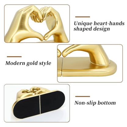 Book Ends for Shelves, Gold Heart Hands Decorative Bookends Book Holder for Bookshelf Decor, Unique Book Holders Heavy Duty Book Stopper Book Shelf Sculpture Aesthetic Decor for Rooms Office Home