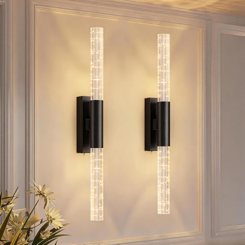 camuucci Battery Operated Wall Sconces Set of 2, Rechargeable Wall Lights - color: Black, size: 25.6 Inches