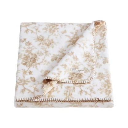 Laura Ashley - Soft Reversible Throw Blanket for Bed & Couch, 50 x 70 - color: Walled Garden Brown