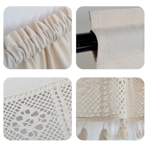 Molaxhome Linen Valances for Windows Boho Kitchen Valance Window Treatments - color: Beige, size: 24"W x 29.1"L (Pack of 1)