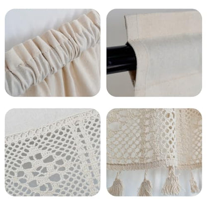 Molaxhome Linen Valances for Windows Boho Kitchen Valance Window Treatments - color: Beige, size: 24"W x 29.1"L (Pack of 1)