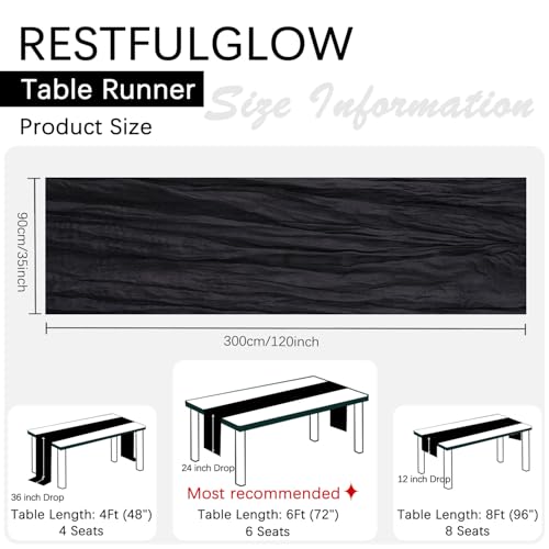 6 Pack Black Cheesecloth Table Runner 35 x 120 Inch - color: Black, size: 6 Pcs - 10 Ft