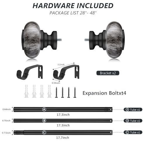 Black Curtain Rods for Windows 28 to 48 Inches,Adjustable Heavy Duty - color: Black, size: 28"-48"