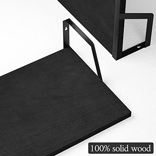 SRIWATANA Floating Shelves Wall Mounted Set of 2 Rustic Wood Shelves with Large Capacity(Black - color: Black