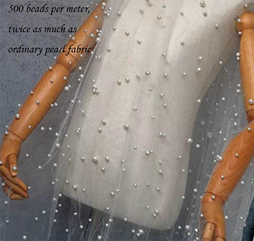 Wedding Table Tulle Tablecloth White Pearl Tulle Veil Fabrics Arch Dessert Table Decorations 10ft Party Sweetheart Table Décor Big and Small Beaded Pearl Fabric 2pcs 60x120 Inch