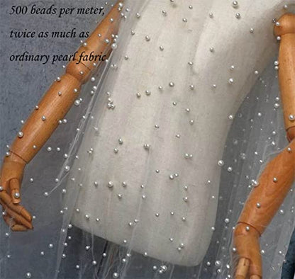 Wedding Table Tulle Tablecloth White Pearl Tulle Veil Fabrics Arch Dessert Table Decorations 10ft Party Sweetheart Table Décor Big and Small Beaded Pearl Fabric 2pcs 60x120 Inch