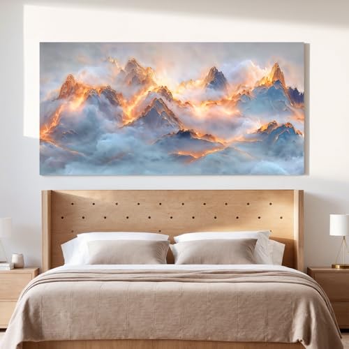 YISXINOAG Golden Snow Mountain Wall Art Abstract Landscape Painting 29"X58" - color: gold white, size: 58"L x 29"W